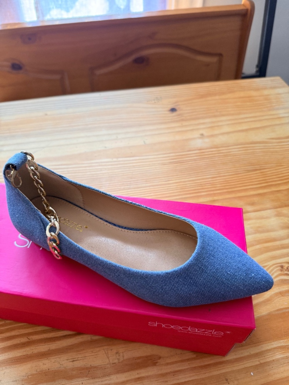 Shoe Dazzle ballet flat den with ankle chain size 7